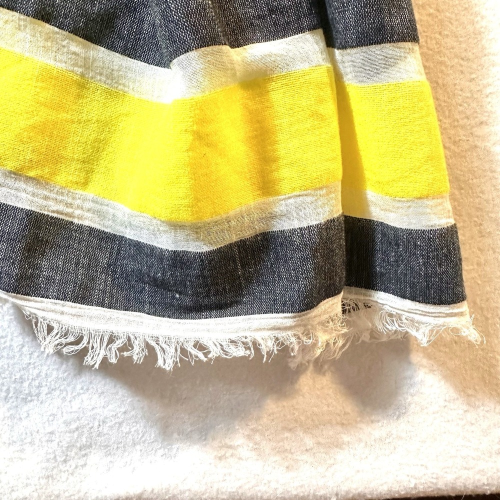 Banana Republic 71" X 35" Yellow Gray Stripe Scarf‎ Tassel Fringe Linen Feel - Picture 2 of 6